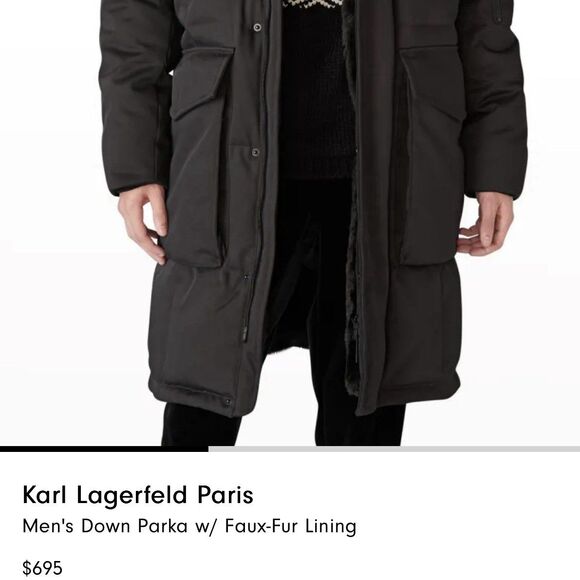 Karl Lagerfeld Paris Down Parka Mens Sz L Black Faux Fur Lined NWOT MSRP $695 - Picture 15 of 15
